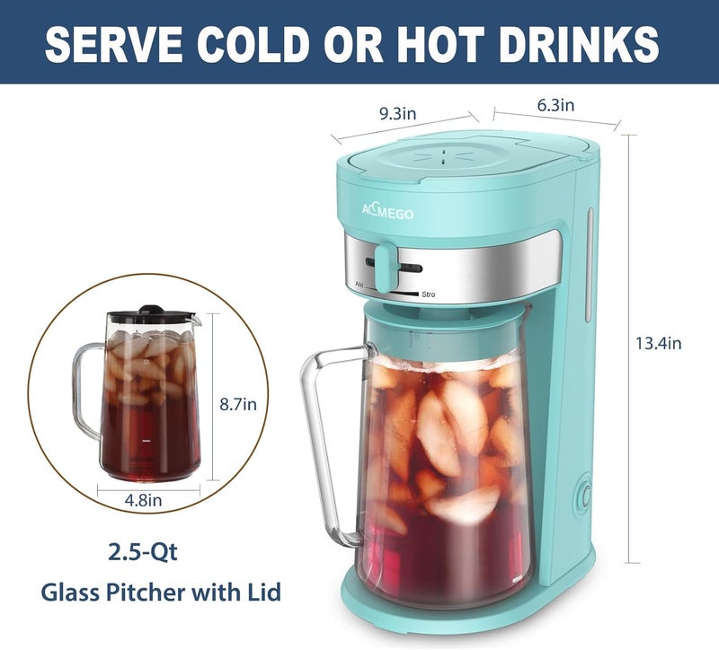 Aimego Iced Tea Maker, Brewing System with 2.5-quart Glass Pitcher, sliding strength selector, Stainless Steel Decoration, Reusable Filter (Green) - Image 5